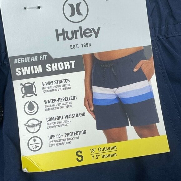 Hurley Mens 18" Stripe Swim Shorts Regular Fit S Navy Blue 6929 - Picture 2 of 5